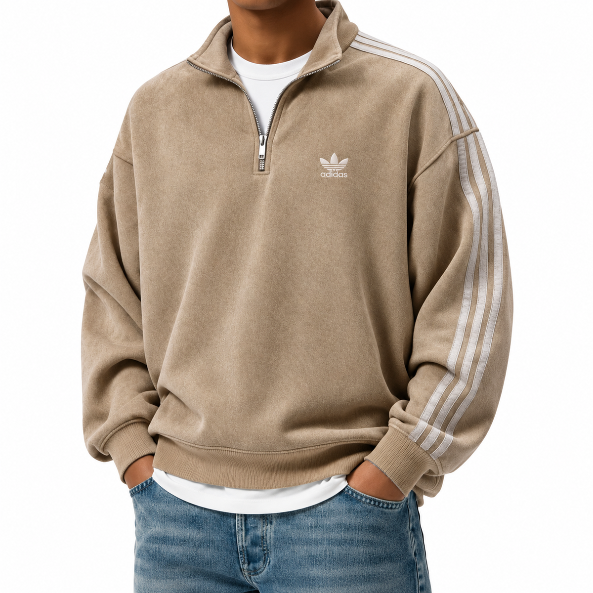 Sweat à col zippé court à trois rayures pour hommes