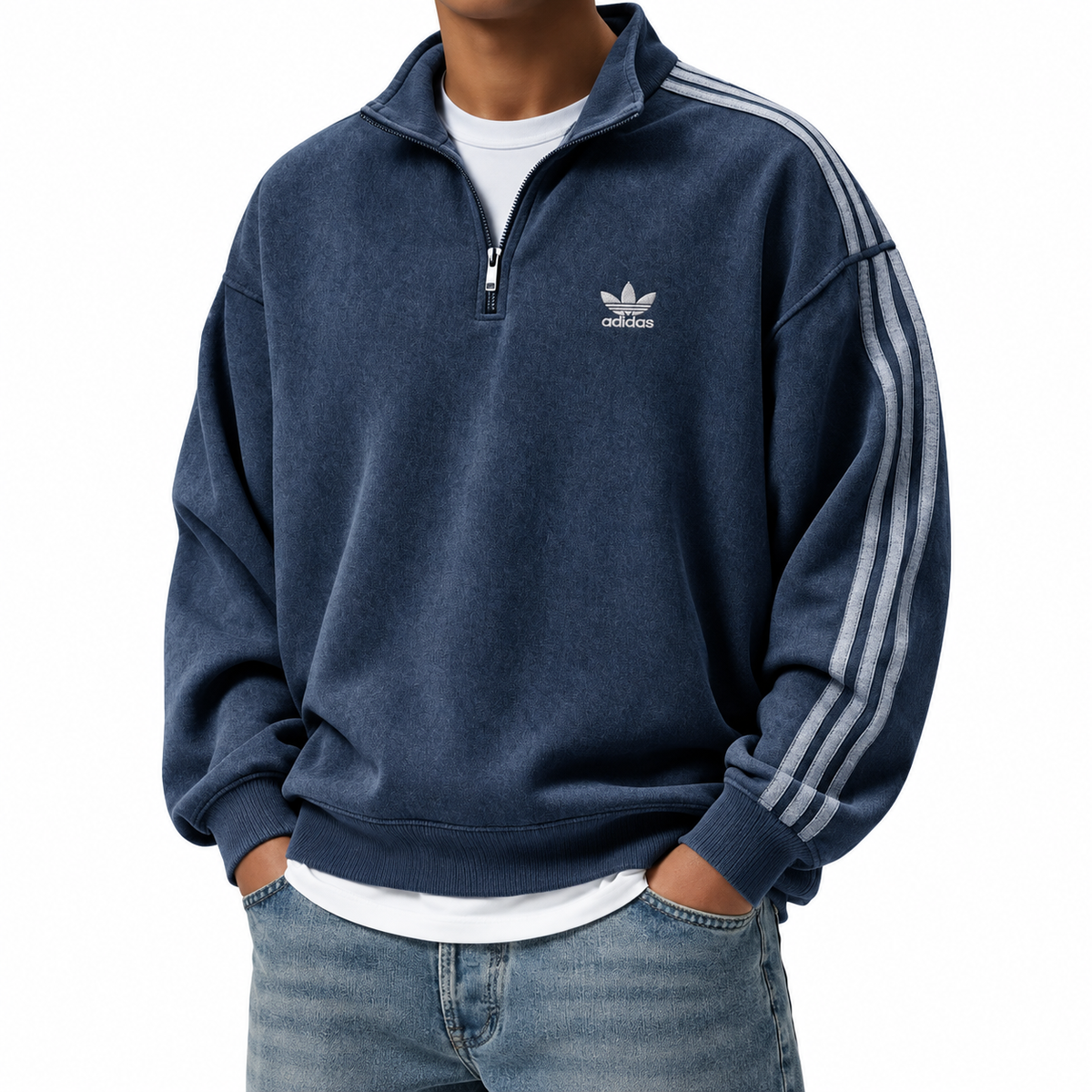 Sweat à col zippé court à trois rayures pour hommes