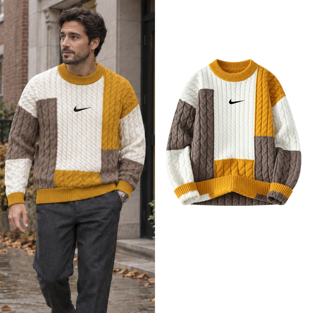 Pull Col Montant avec Blocs de Couleur
