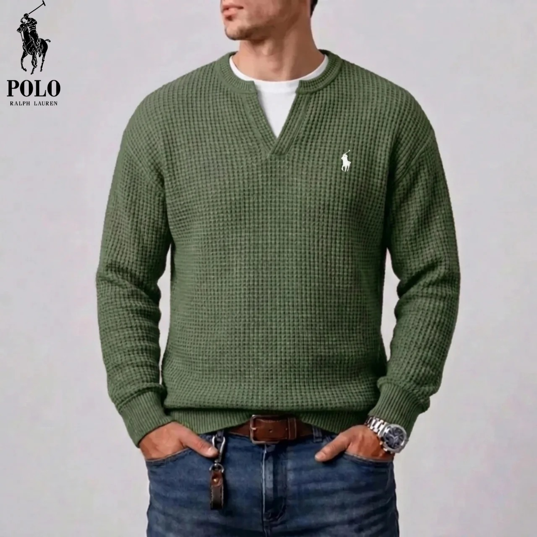 Pull homme en maille waffle moderne avec décolleté en V