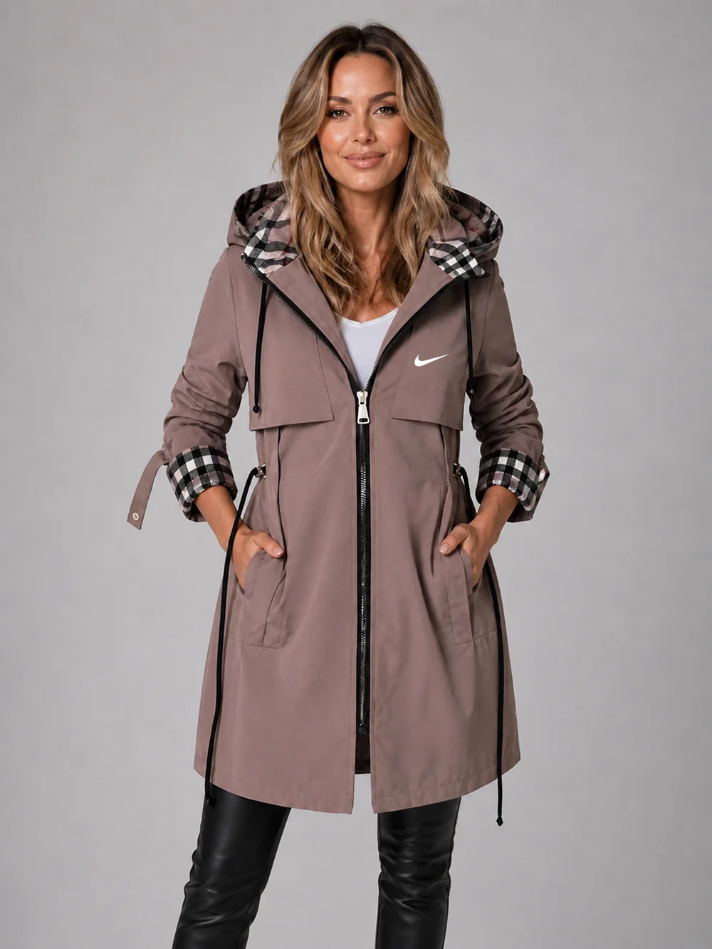 Manteau Long Femme avec Capuche et Zip