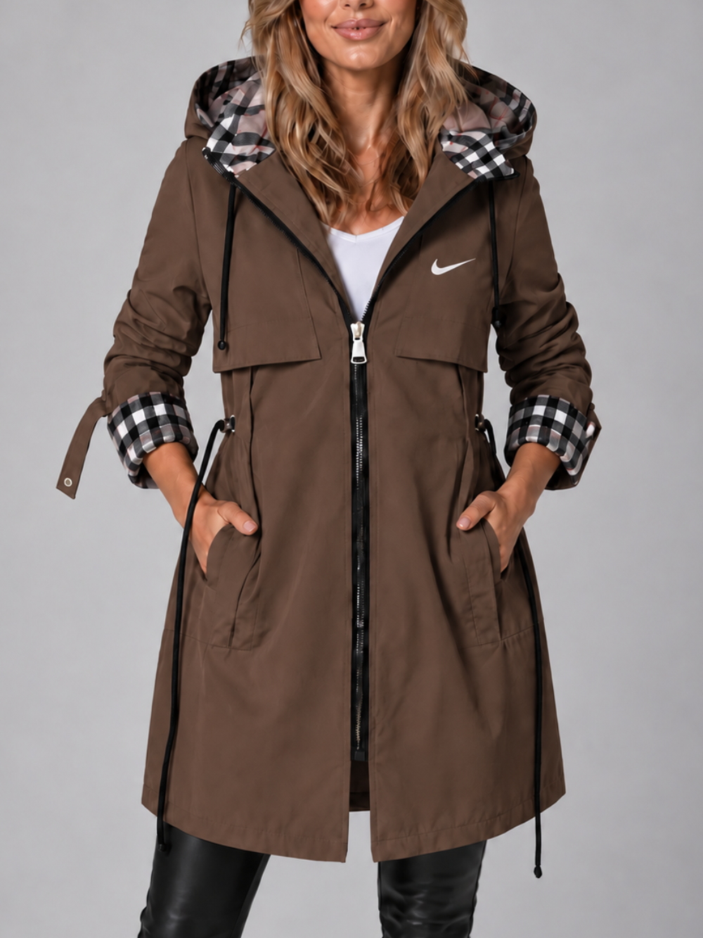 Manteau Long Femme avec Capuche et Zip