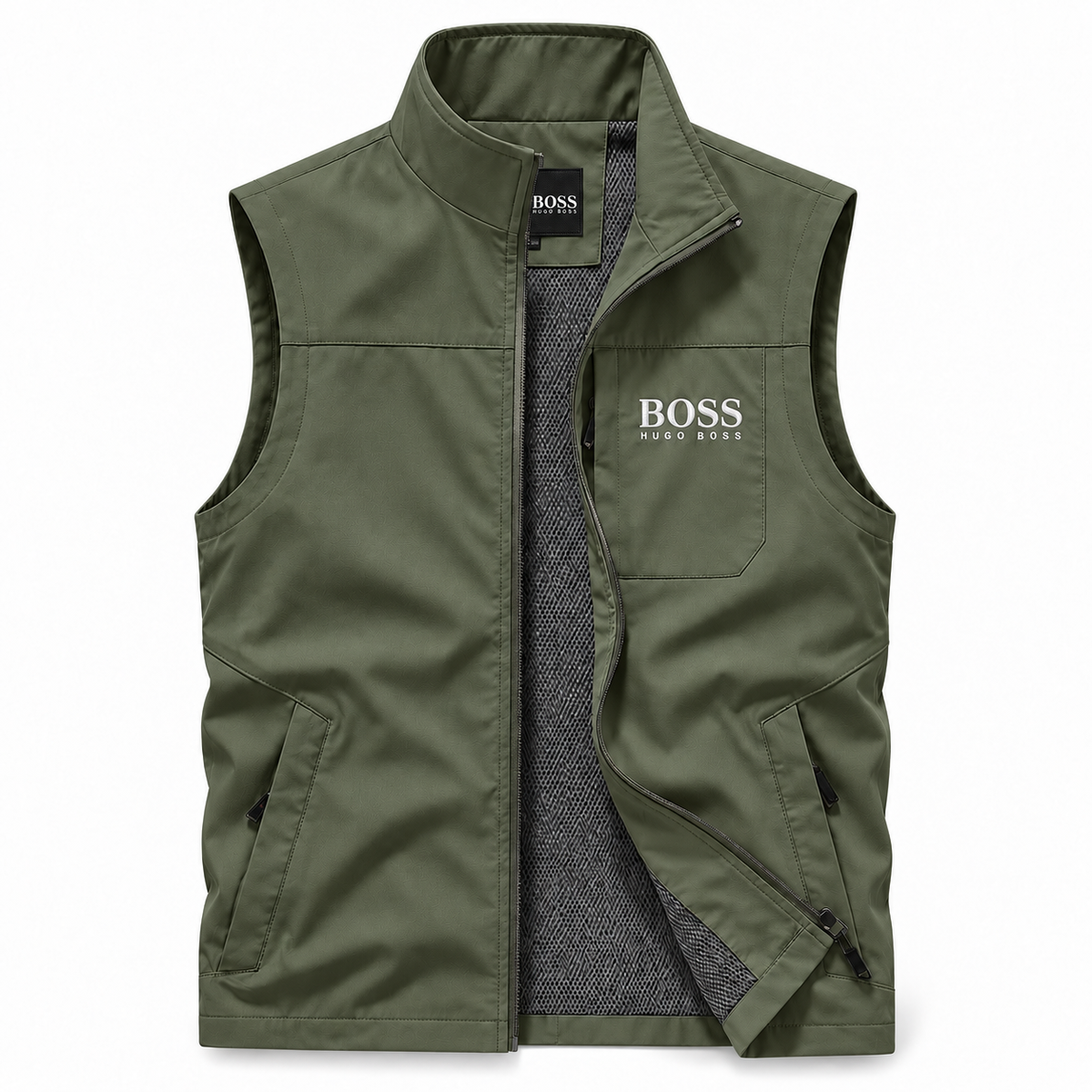 Gilet à Col Montant avec Poches Zippées pour Hommes