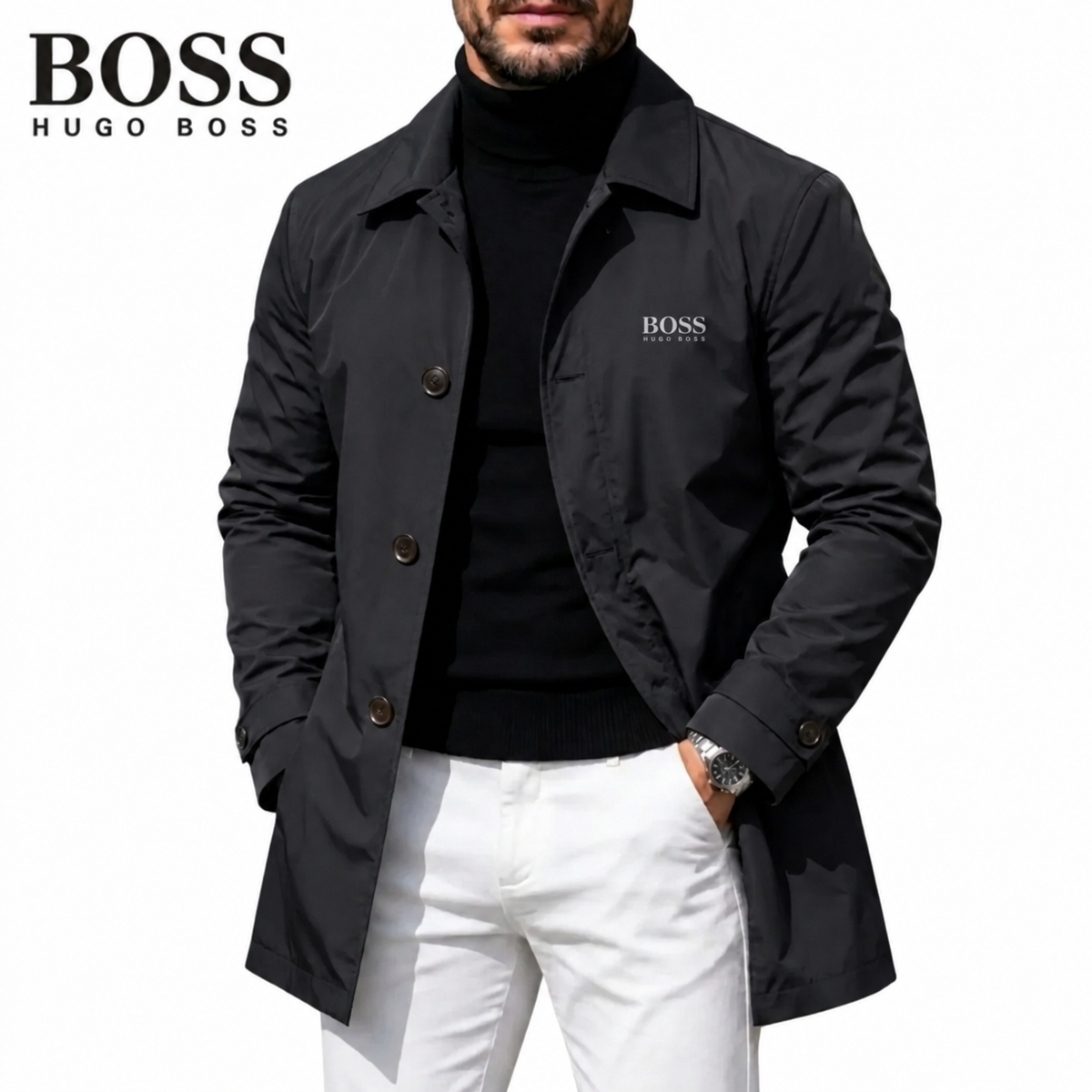 Manteau pour homme à col avec boutons devant