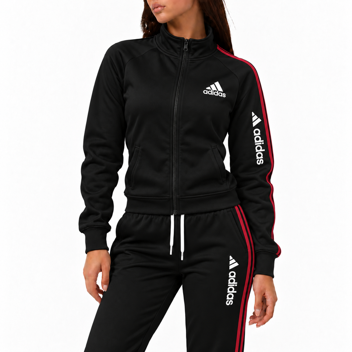 Ensemble d'Entraînement avec Zip et Rayures Contrastées pour Femme