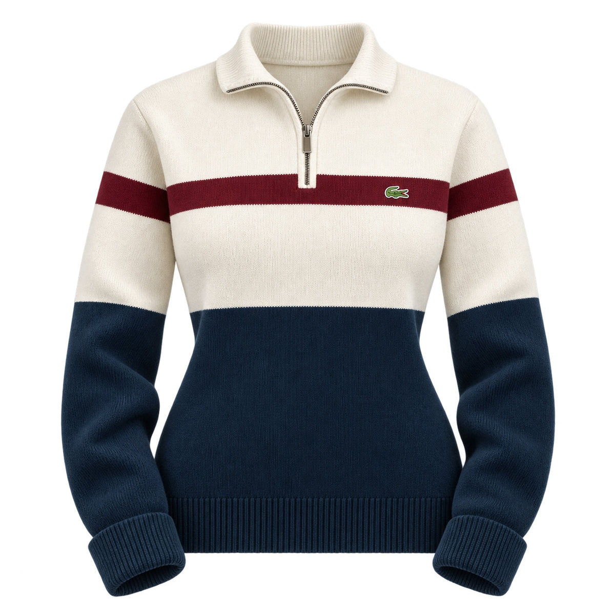Pull à Maille Femme avec Col Zippé Quart en Color Block