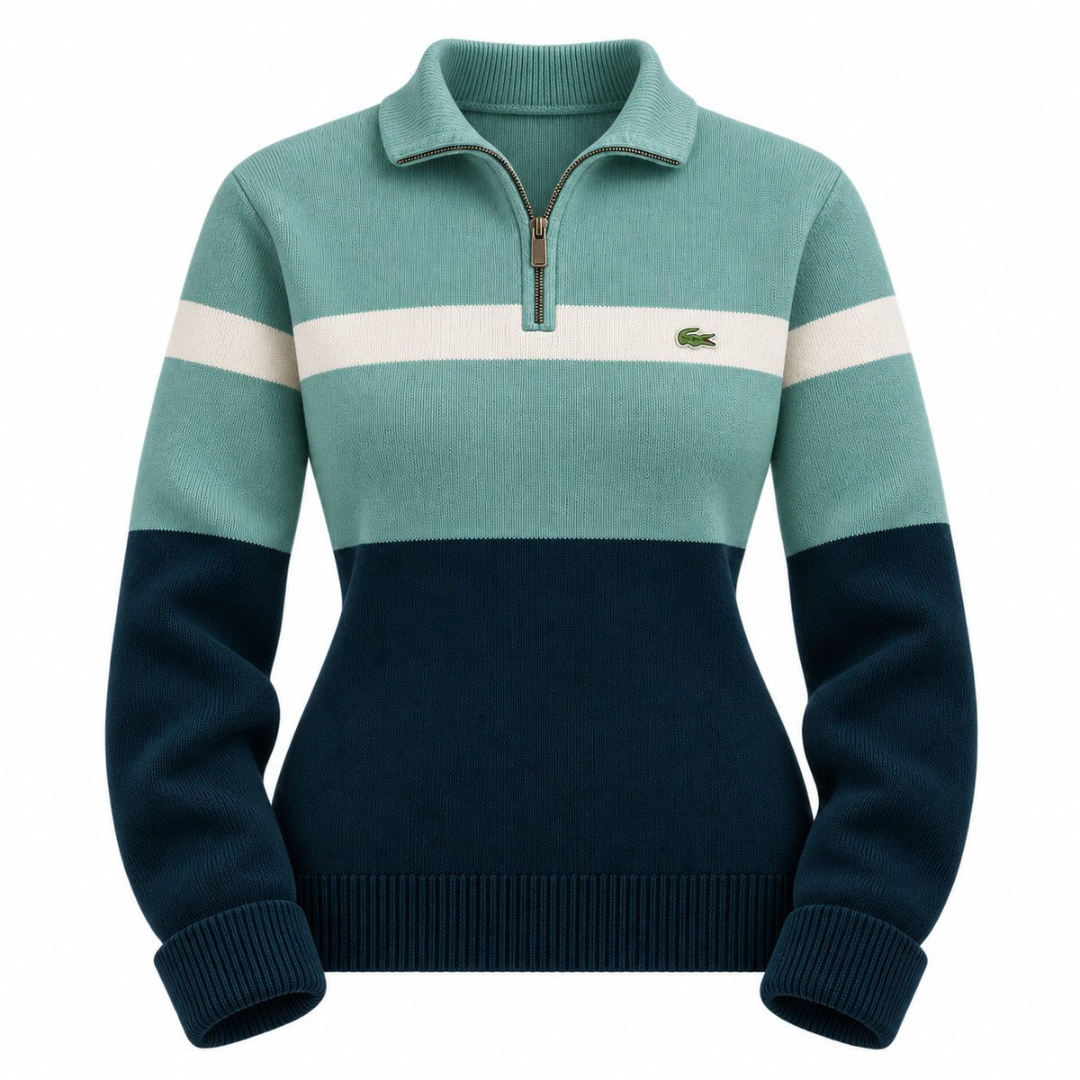 Pull à Maille Femme avec Col Zippé Quart en Color Block