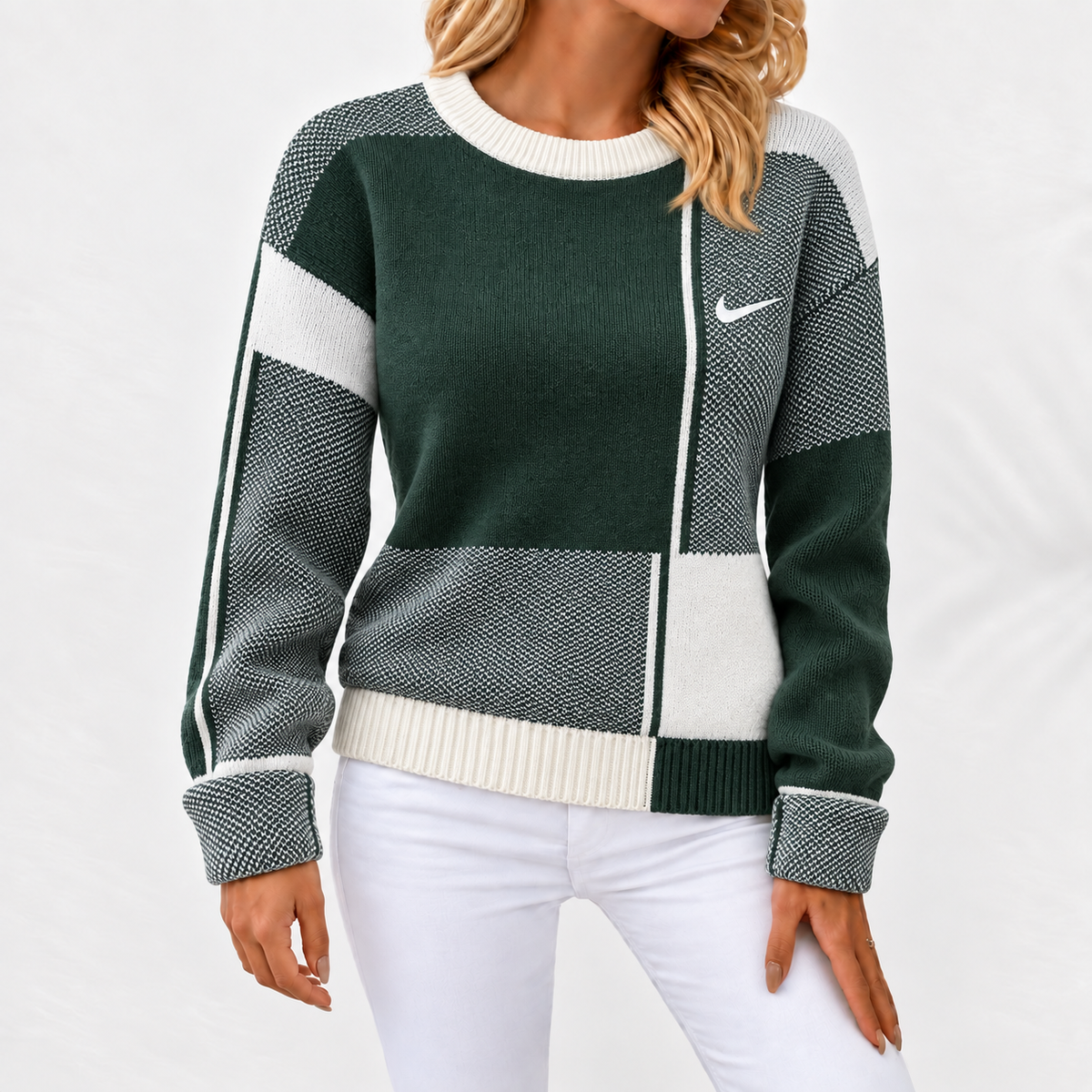 Pull en Tricot à Blocs de Couleurs Géométriques pour Femmes