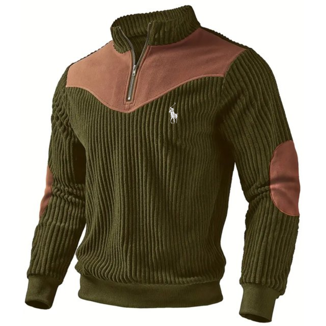 Pull pour Homme à Rayures avec Zip Quart et Design à Blocs de Couleurs