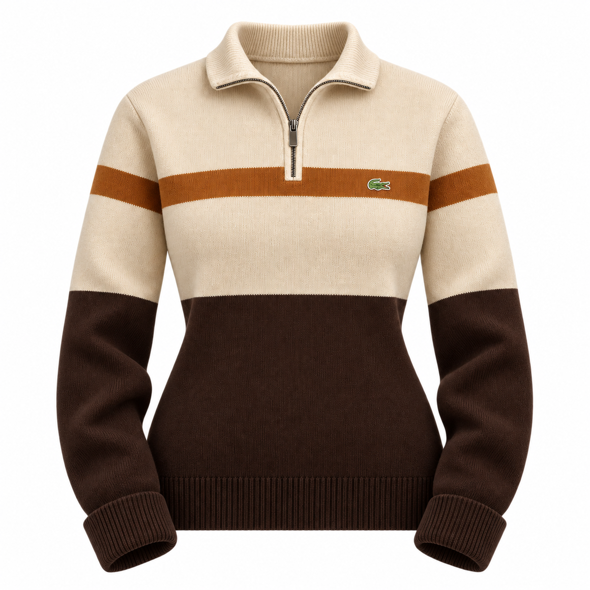 Pull à Maille Femme avec Col Zippé Quart en Color Block