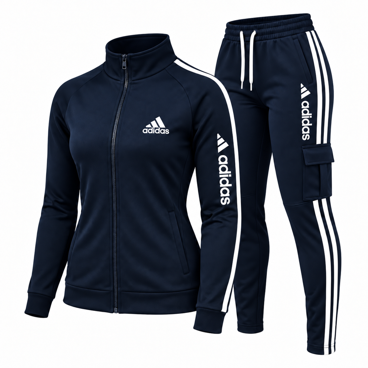 Ensemble d'Entraînement avec Zip et Rayures Contrastées pour Femme