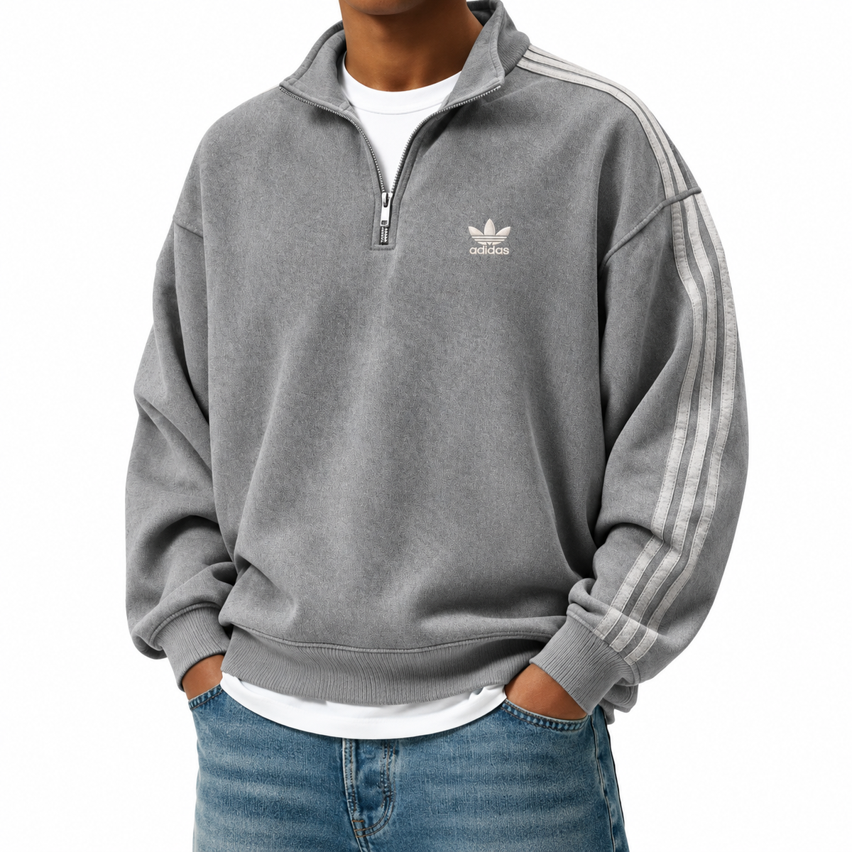 Sweat à col zippé court à trois rayures pour hommes
