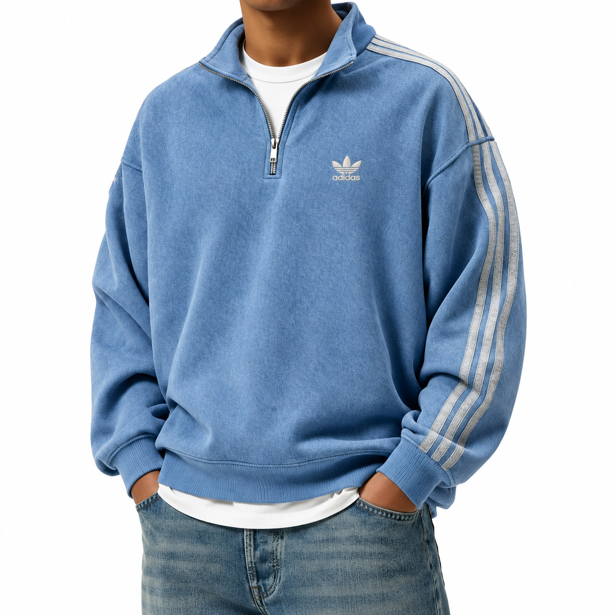 Sweat à col zippé court à trois rayures pour hommes