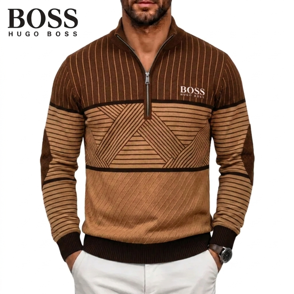 Pull Homme à Rayures Géométriques avec Zip Quart