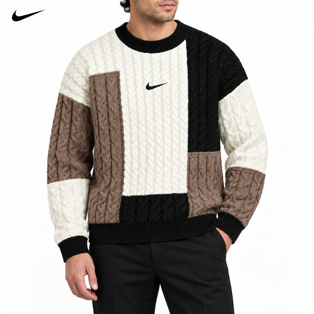 Pull Col Montant avec Blocs de Couleur
