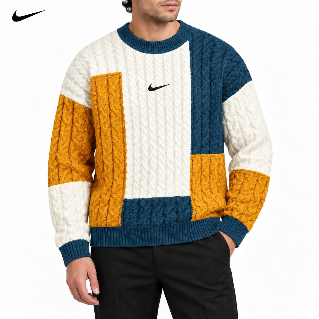 Pull Col Montant avec Blocs de Couleur