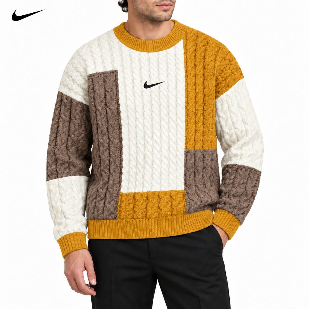 Pull Col Montant avec Blocs de Couleur