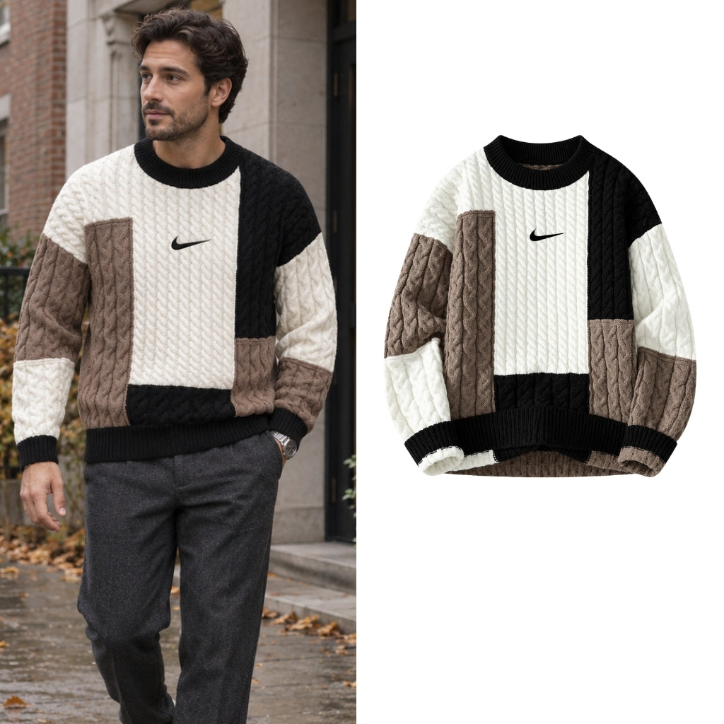 Pull Col Montant avec Blocs de Couleur