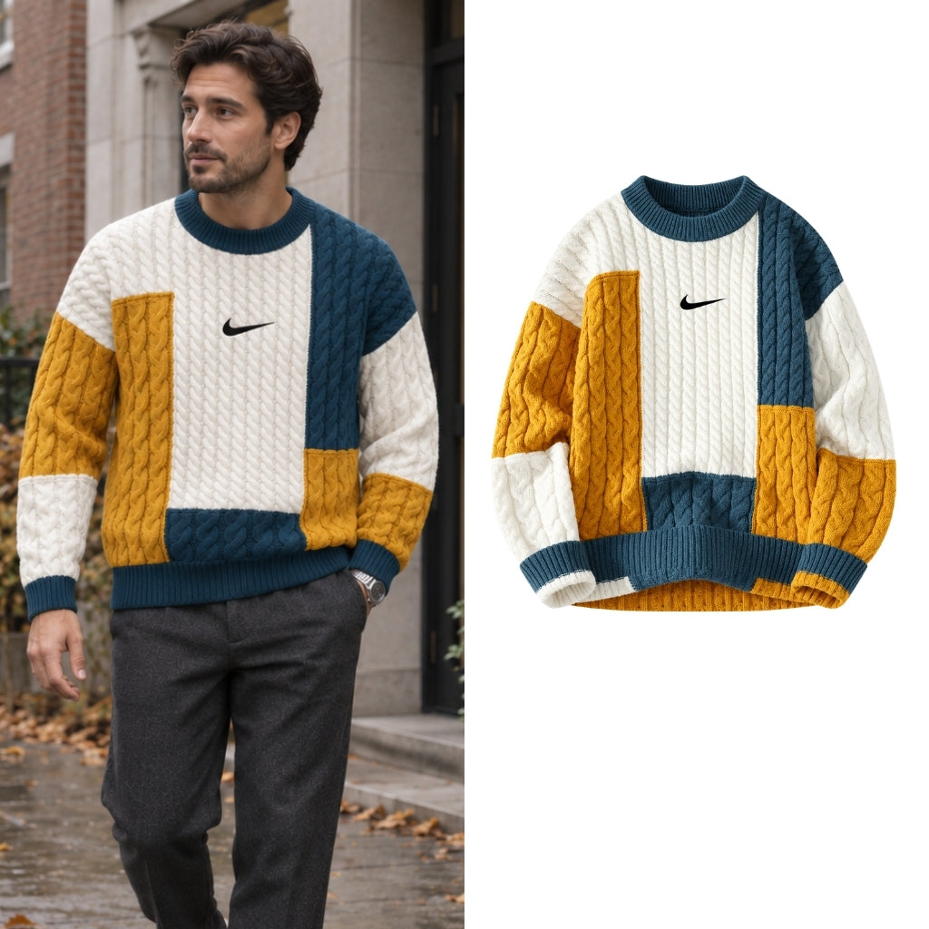 Pull Col Montant avec Blocs de Couleur