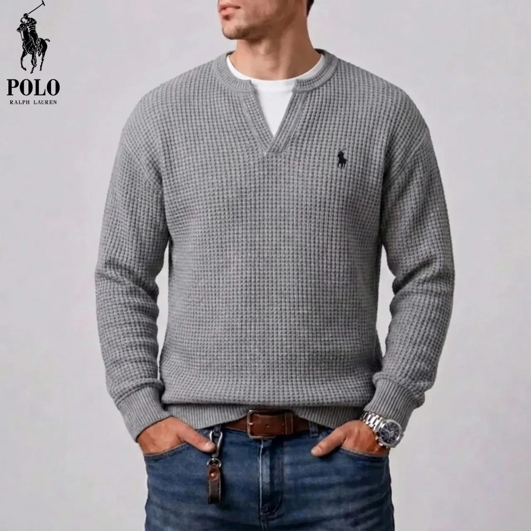 Pull homme en maille waffle moderne avec décolleté en V