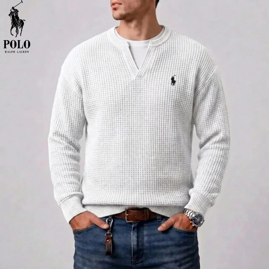Pull homme en maille waffle moderne avec décolleté en V