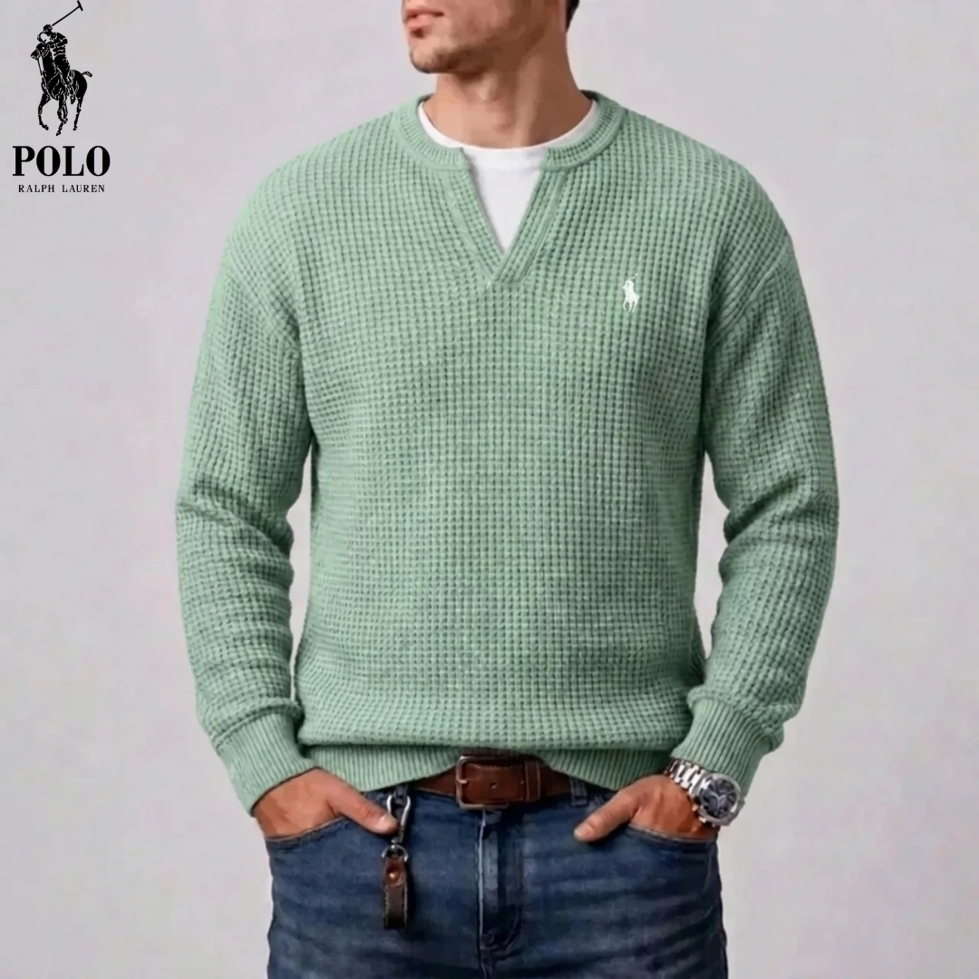 Pull homme en maille waffle moderne avec décolleté en V