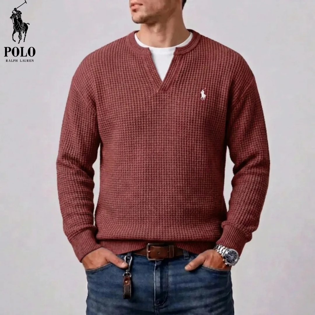 Pull homme en maille waffle moderne avec décolleté en V