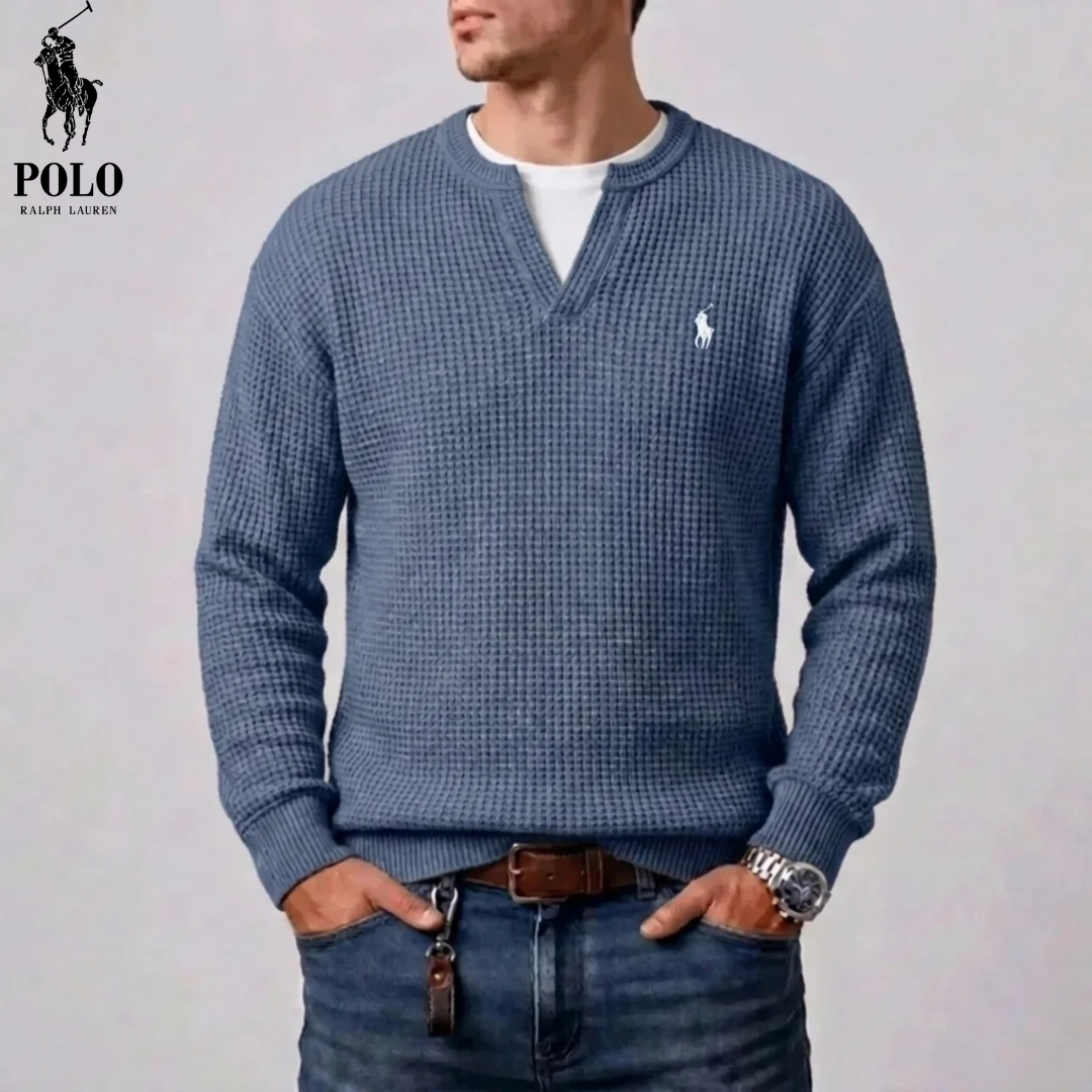 Pull homme en maille waffle moderne avec décolleté en V