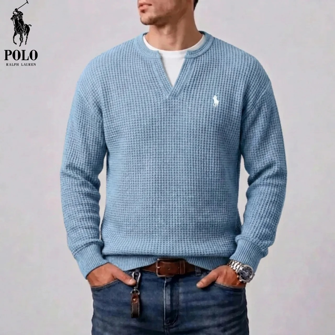 Pull homme en maille waffle moderne avec décolleté en V