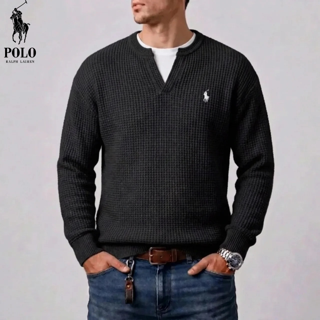 Pull homme en maille waffle moderne avec décolleté en V