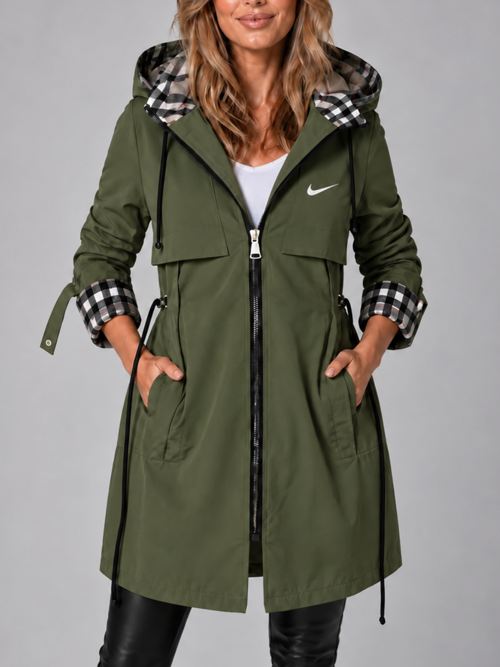 Manteau Long Femme avec Capuche et Zip