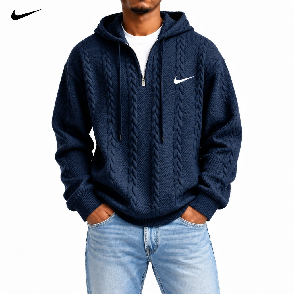 Sweat à Capuche avec Zip Quart de Cable-Knit