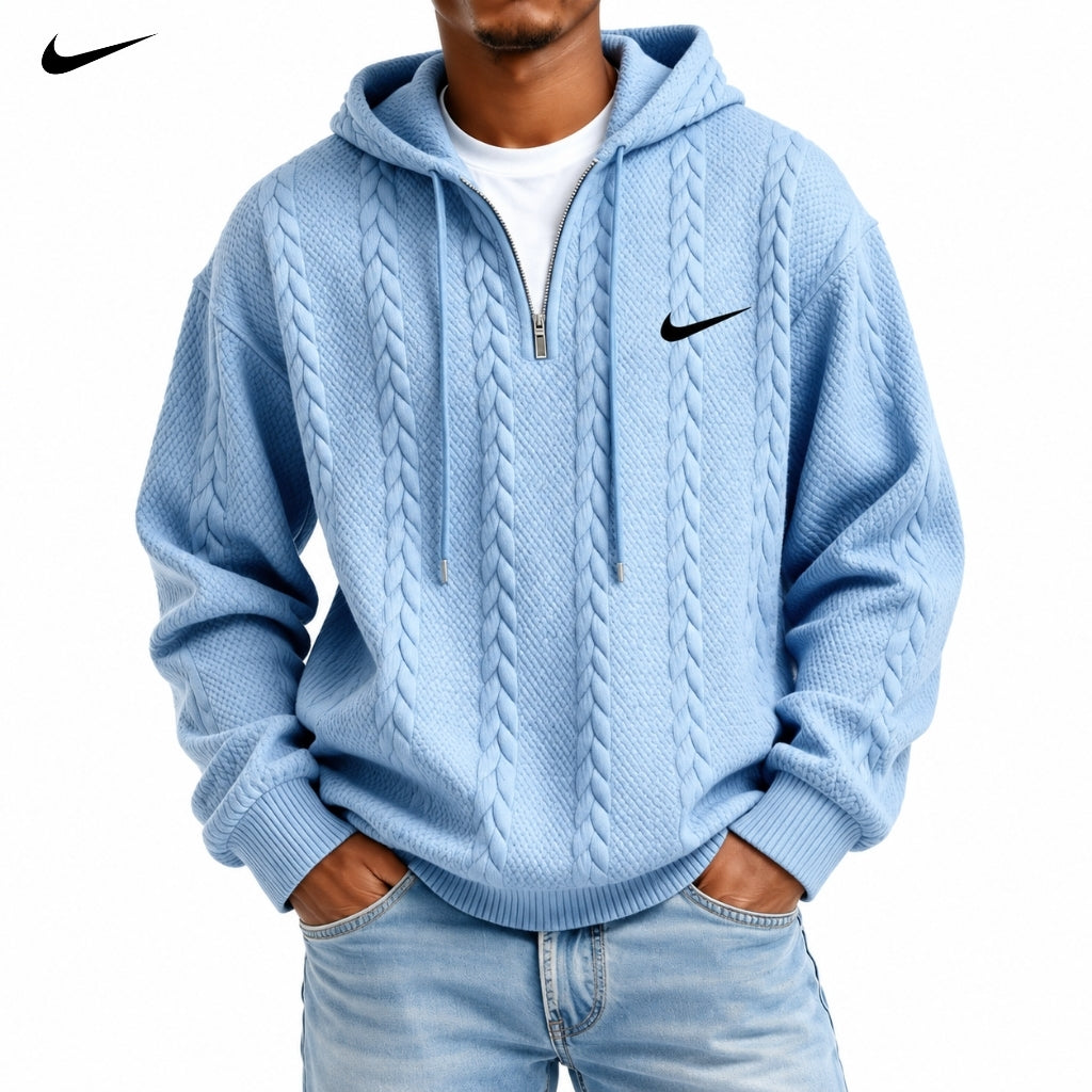 Sweat à Capuche avec Zip Quart de Cable-Knit