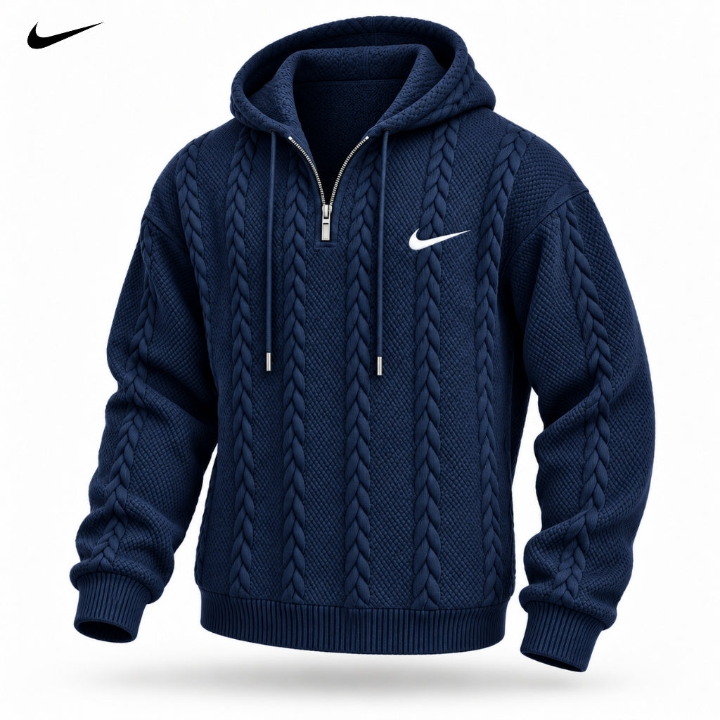 Sweat à Capuche avec Zip Quart de Cable-Knit