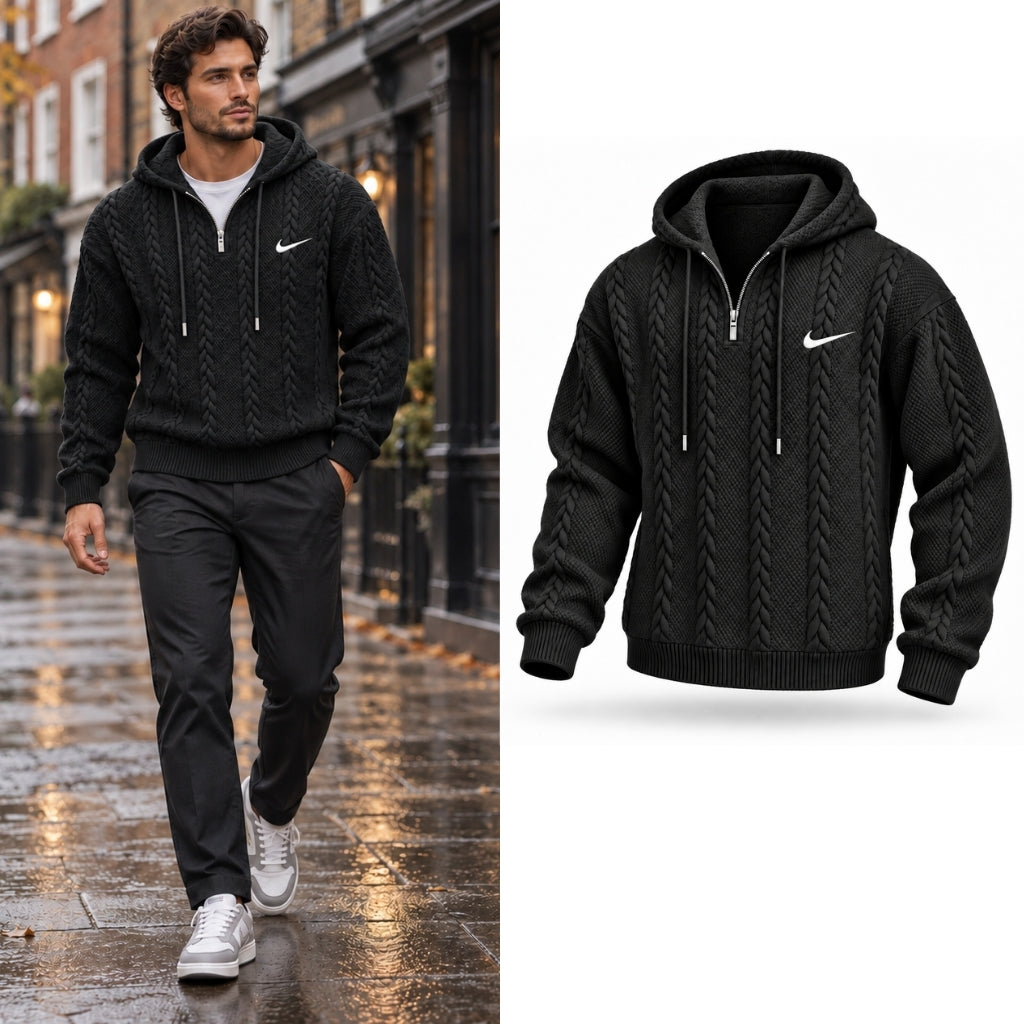 Sweat à Capuche avec Zip Quart de Cable-Knit