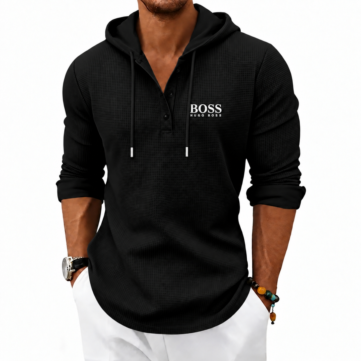 Haut Henley à Capuche Texturé pour Hommes