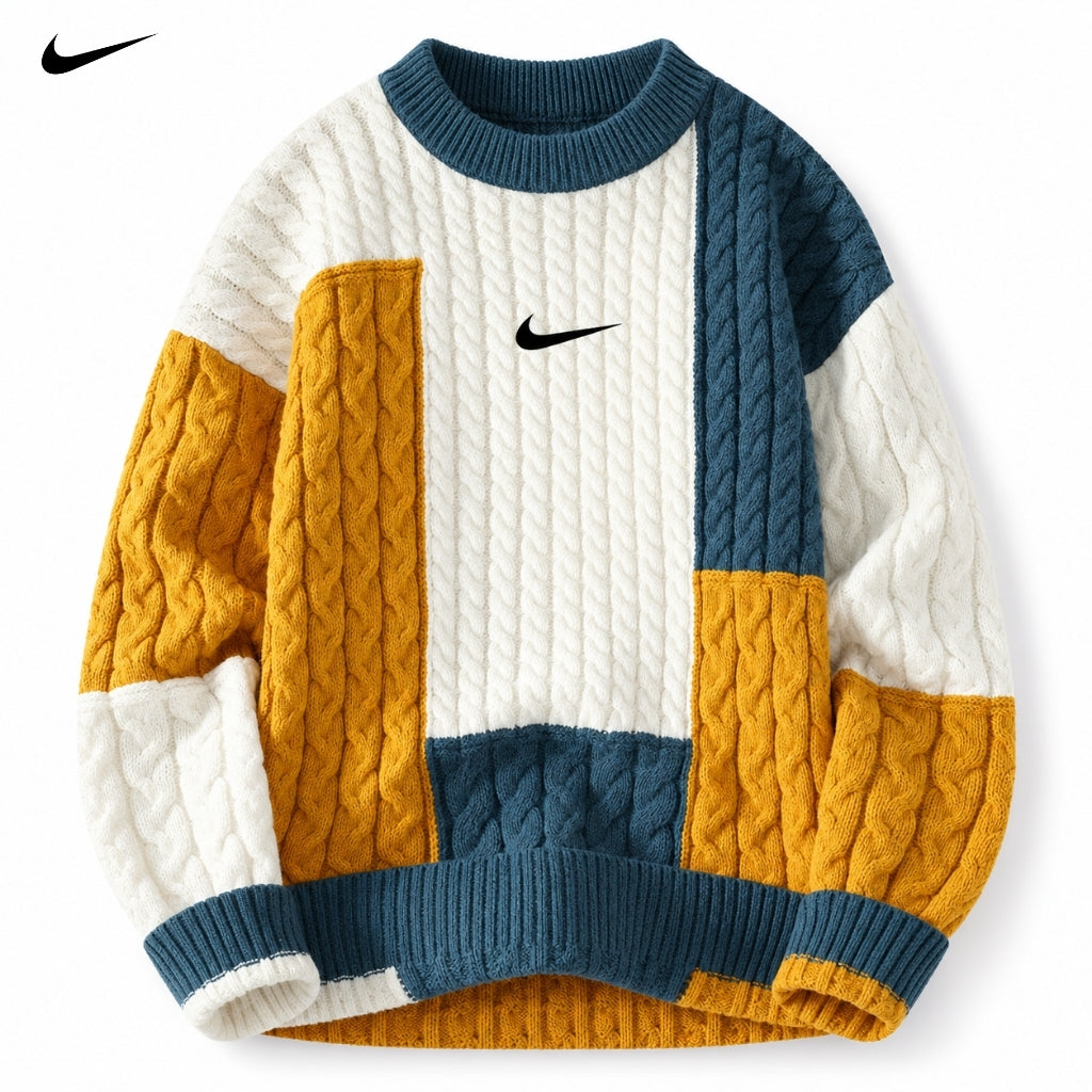 Pull Col Montant avec Blocs de Couleur