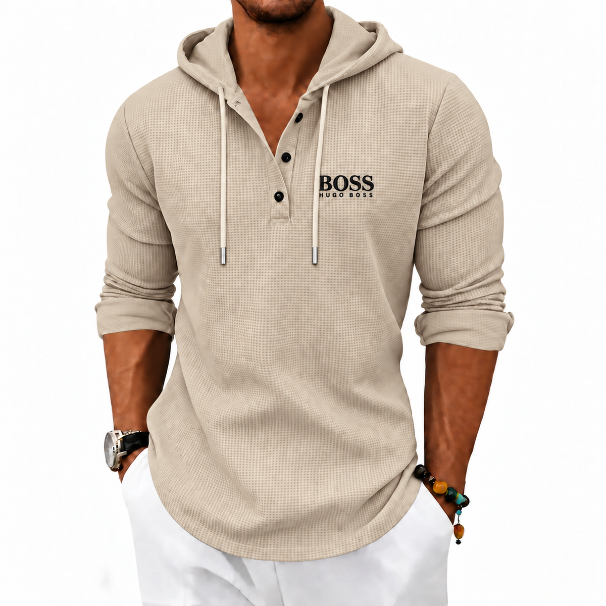 Haut Henley à Capuche Texturé pour Hommes