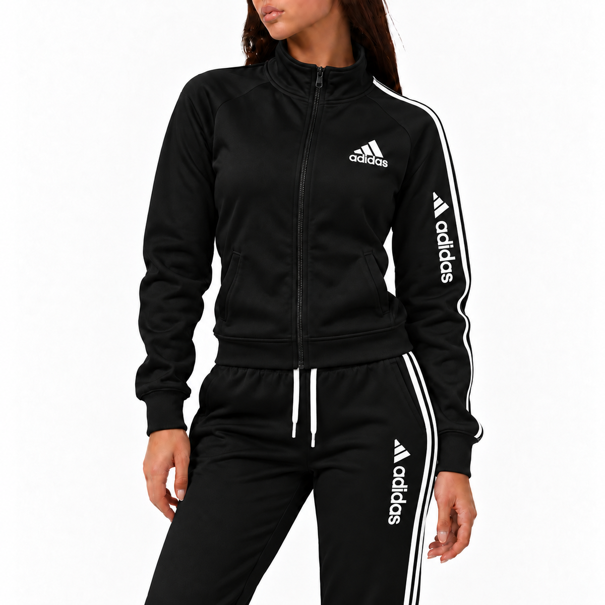 Ensemble d'Entraînement avec Zip et Rayures Contrastées pour Femme