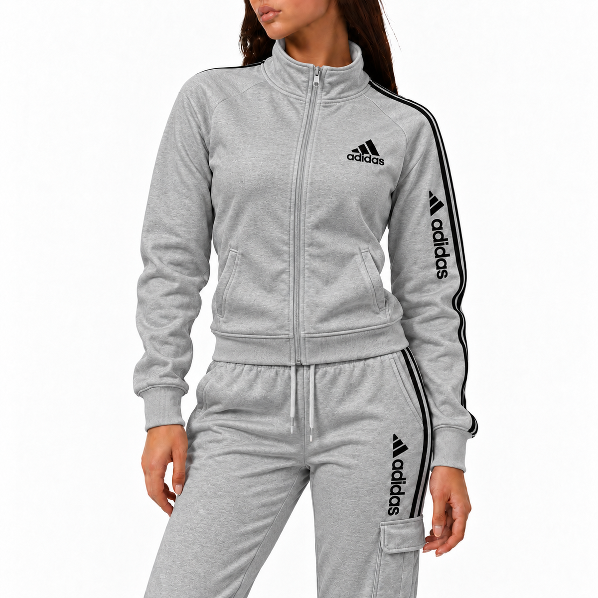 Ensemble d'Entraînement avec Zip et Rayures Contrastées pour Femme