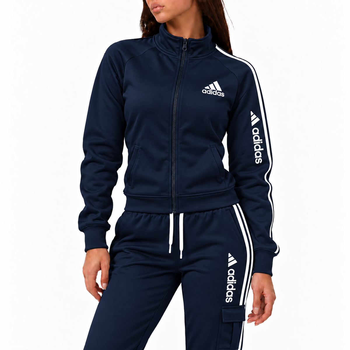 Ensemble d'Entraînement avec Zip et Rayures Contrastées pour Femme