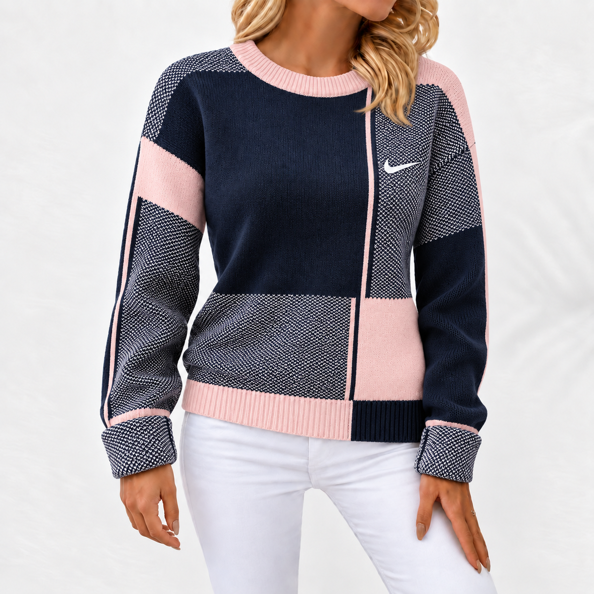 Pull en Tricot à Blocs de Couleurs Géométriques pour Femmes