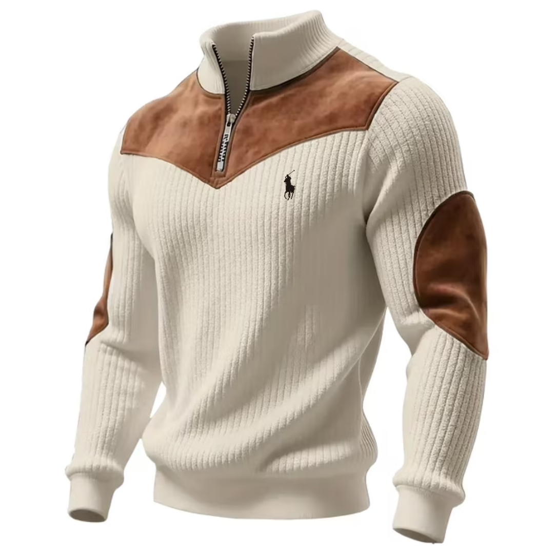 Pull pour Homme à Rayures avec Zip Quart et Design à Blocs de Couleurs