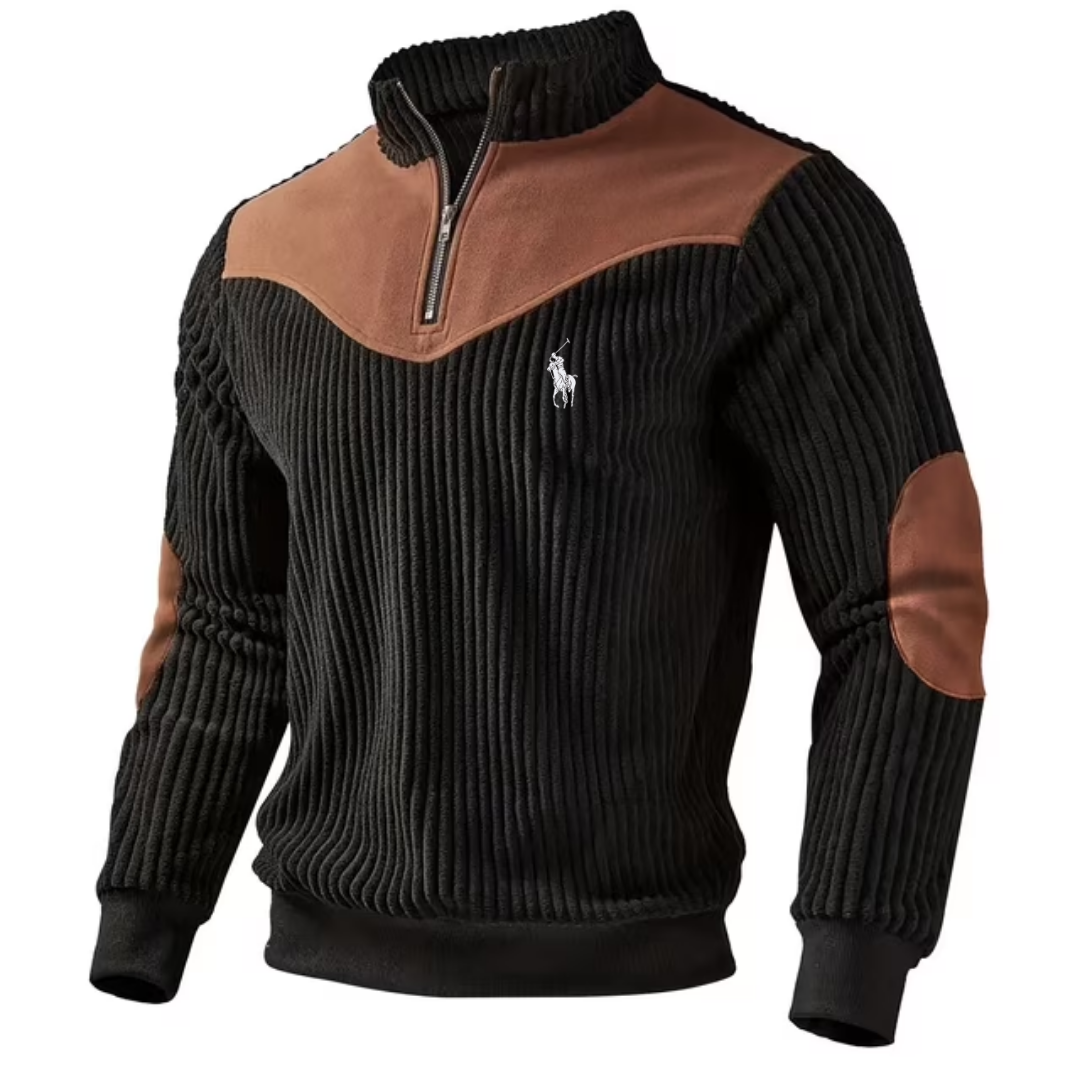 Pull pour Homme à Rayures avec Zip Quart et Design à Blocs de Couleurs
