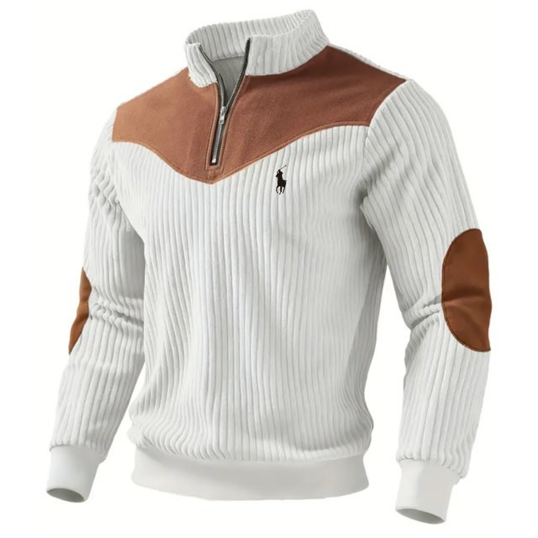 Pull pour Homme à Rayures avec Zip Quart et Design à Blocs de Couleurs