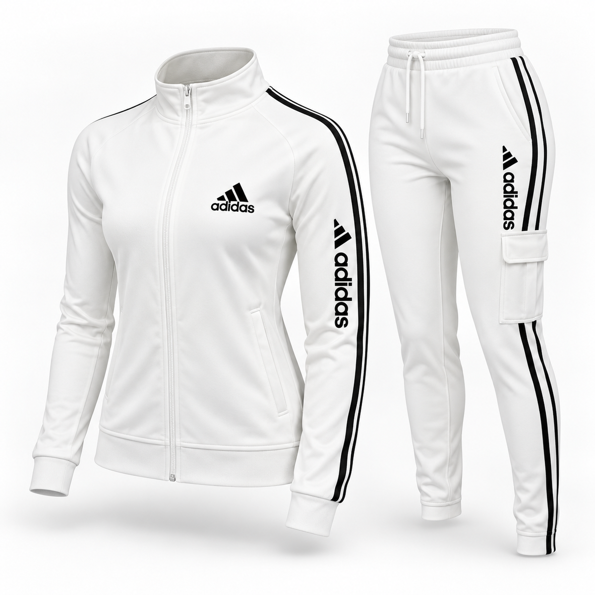 Ensemble d'Entraînement avec Zip et Rayures Contrastées pour Femme