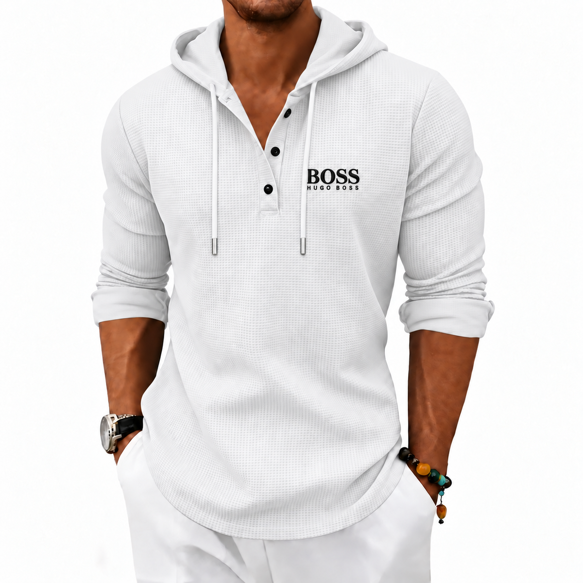 Haut Henley à Capuche Texturé pour Hommes