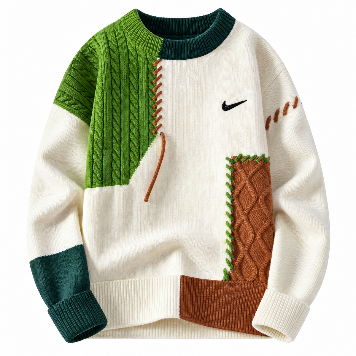 Pull en Maille Tressée Patchwork