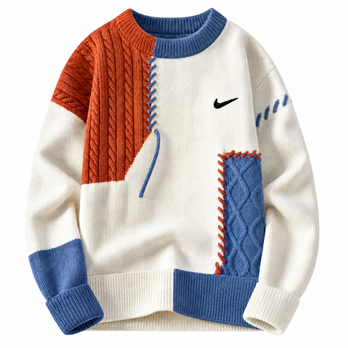 Pull en Maille Tressée Patchwork