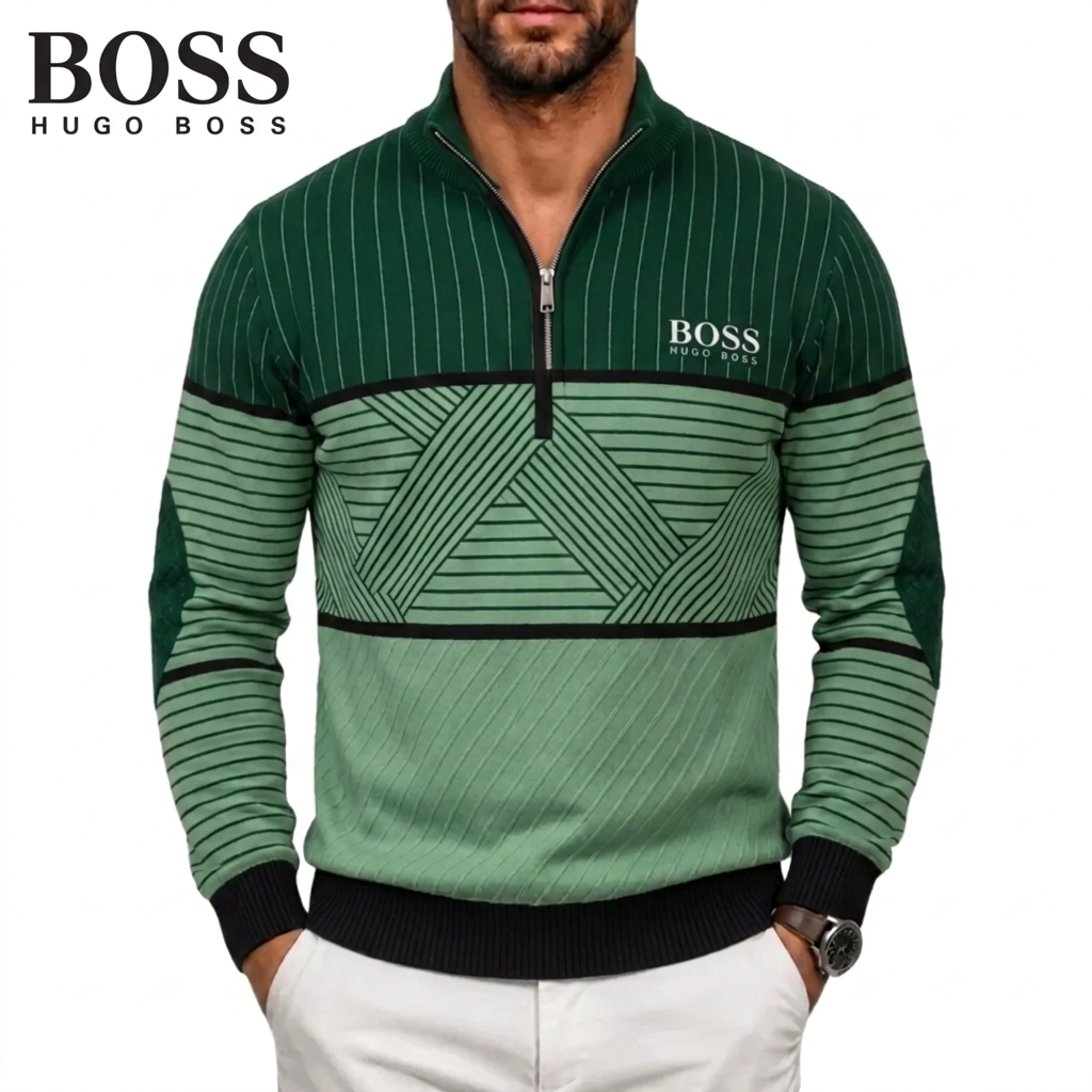 Pull Homme à Rayures Géométriques avec Zip Quart